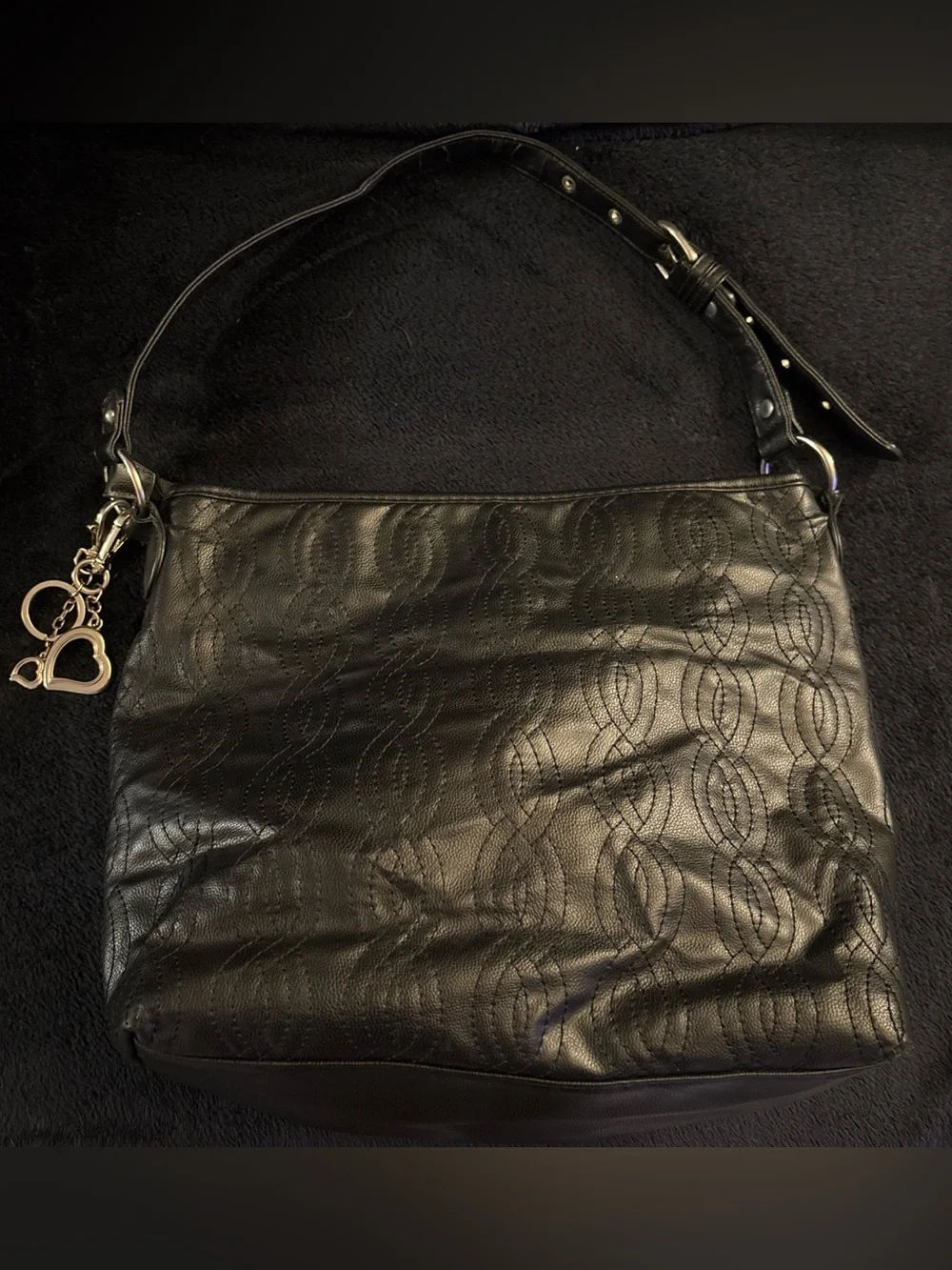 Black Quilted Tote with Heart Charm by B. Makowsky